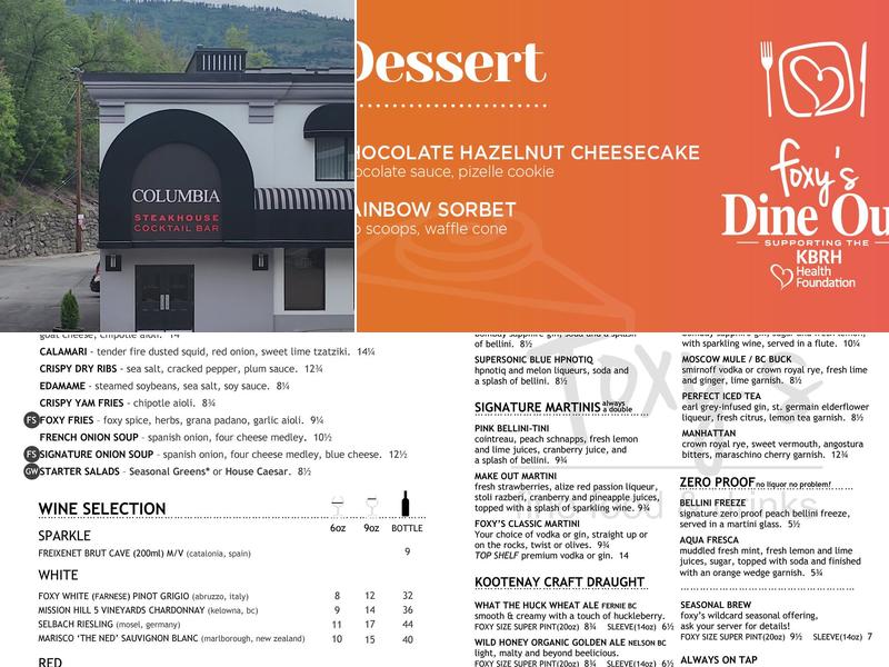 Columbia Steakhouse & Bar Menu