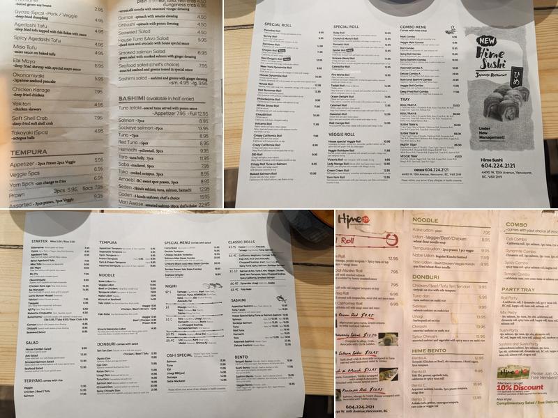Hime Sushi Menu