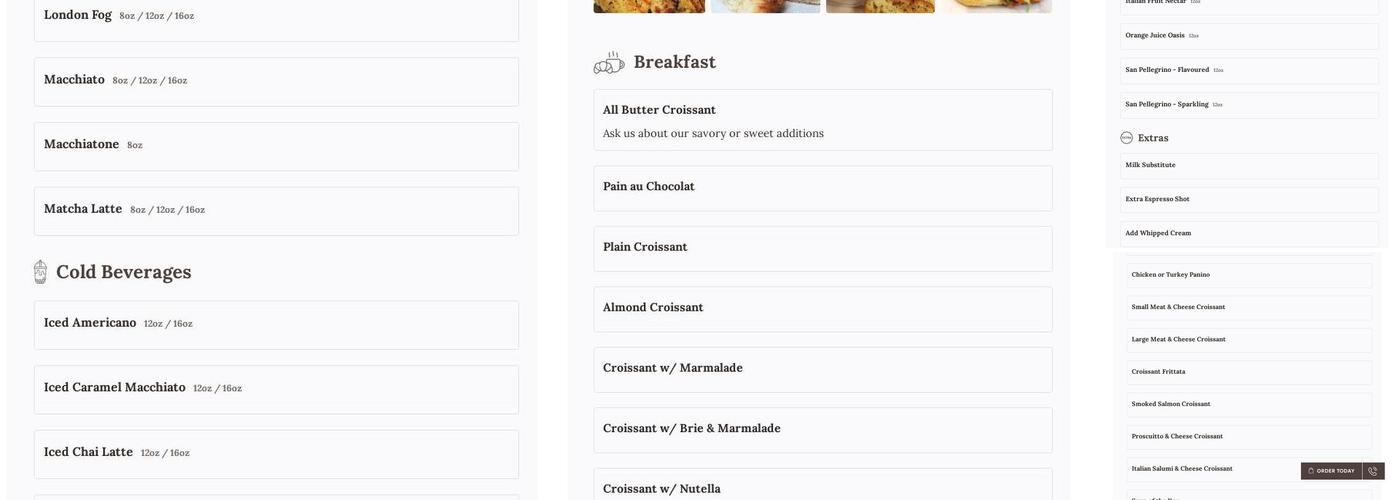 D'oro Gelato e Caffè Menu