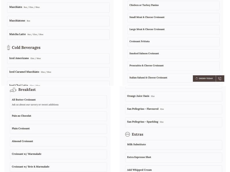 D'oro Gelato e Caffè Menu