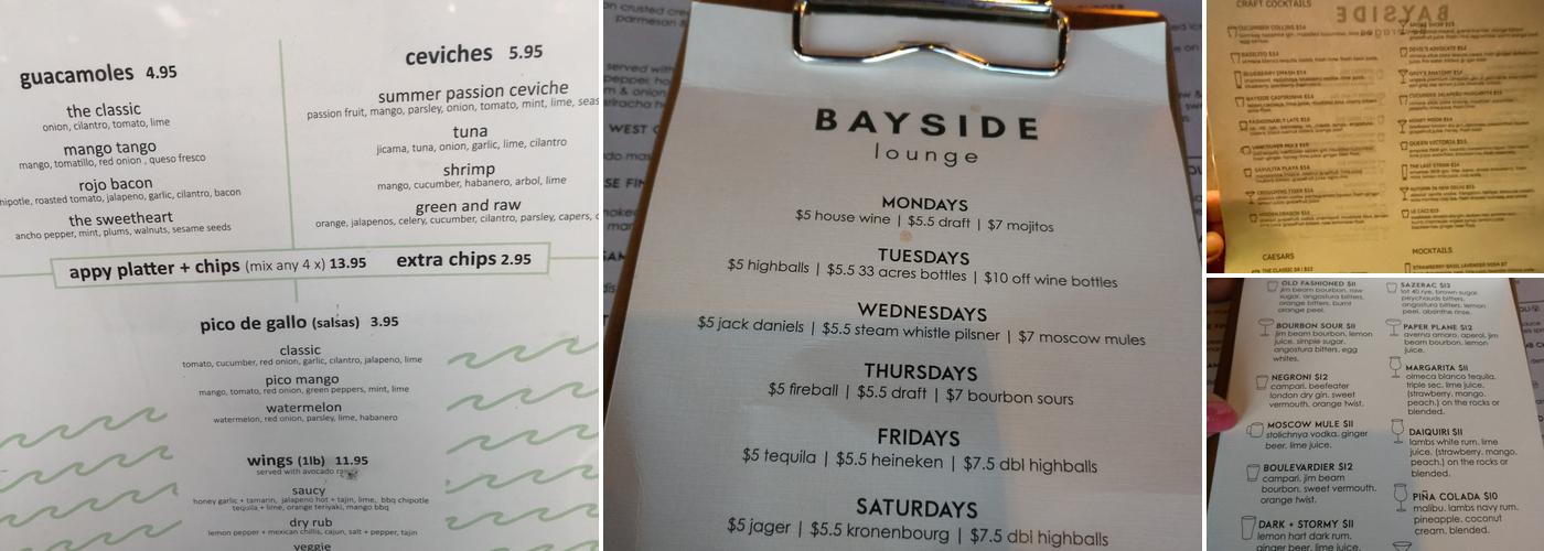 Bayside Lounge Menu