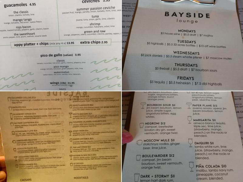 Bayside Lounge — English Bay Menu