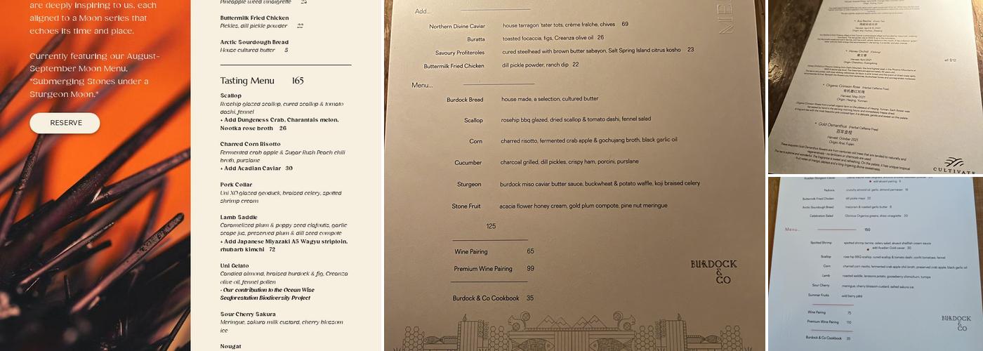 Burdock & Co Menu