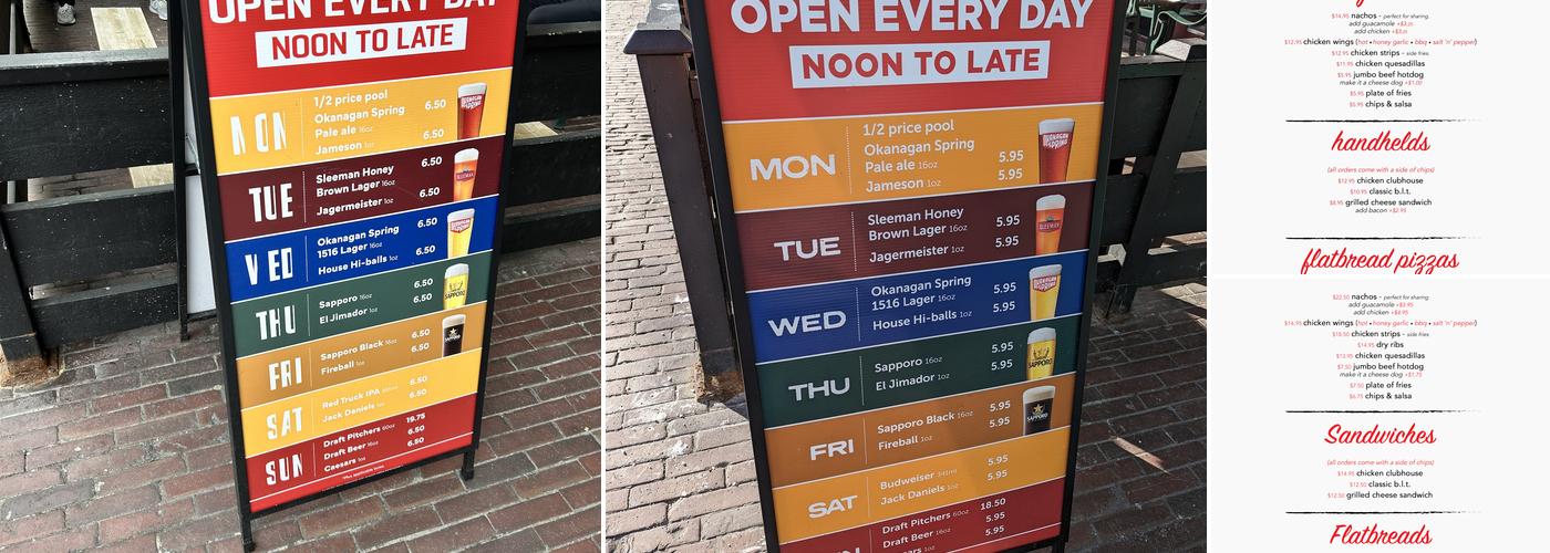 Soho Bar & Billiards Menu