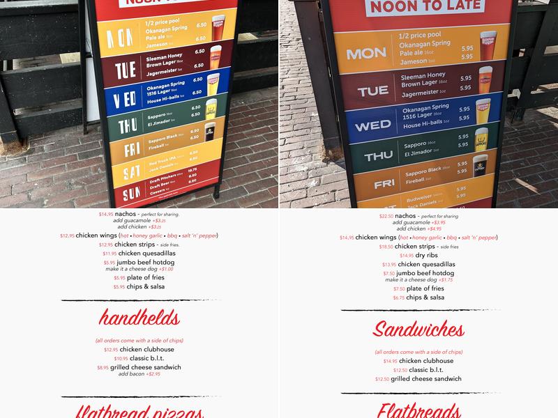 Soho Bar & Billiards Menu