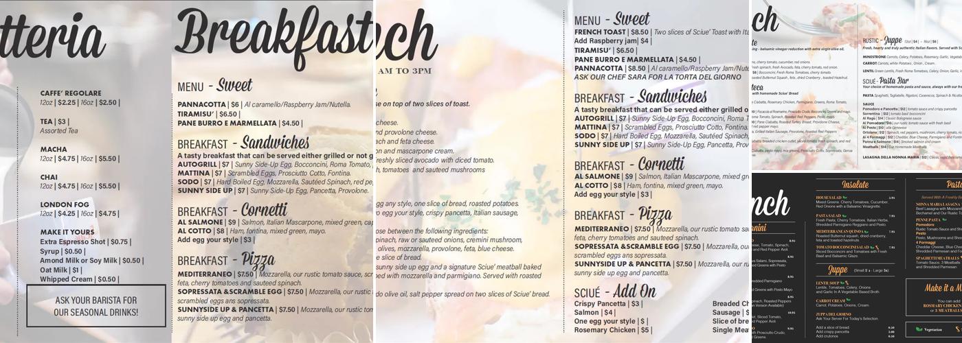 Sciué Italian Bakery Caffé - Yaletown Menu