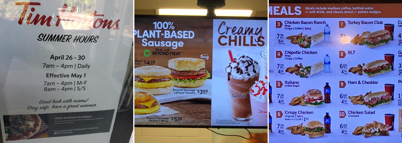 Tim Hortons Menu