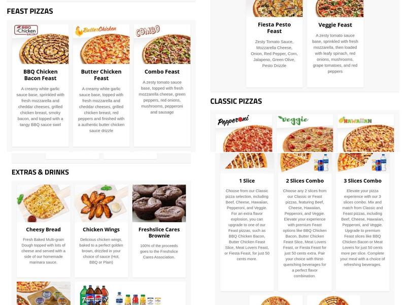 Freshslice Pizza Menu
