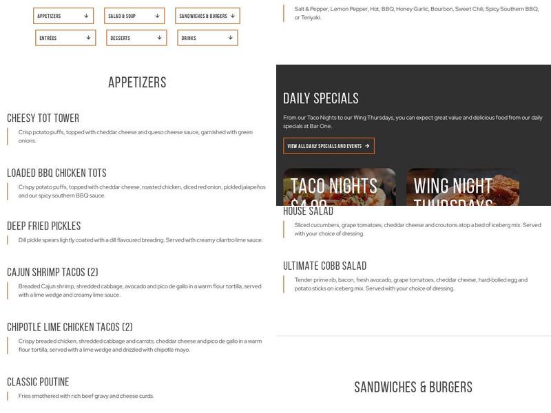 Bar One Menu