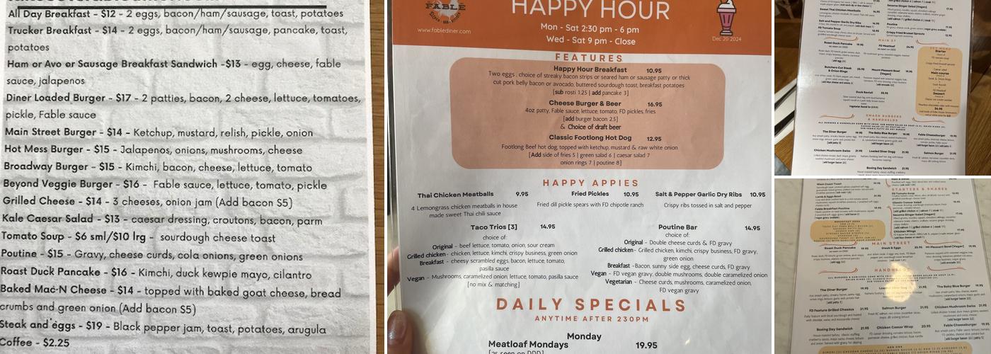 Fable Diner Menu