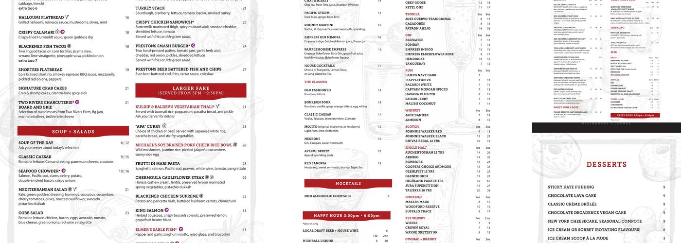 Prestons Restaurant + Lounge Vancouver Menu