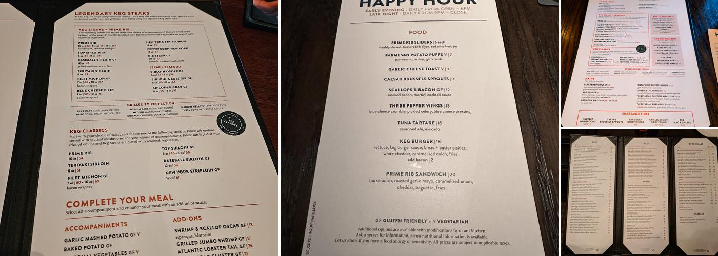 The Keg Steakhouse + Bar - Yaletown Menu