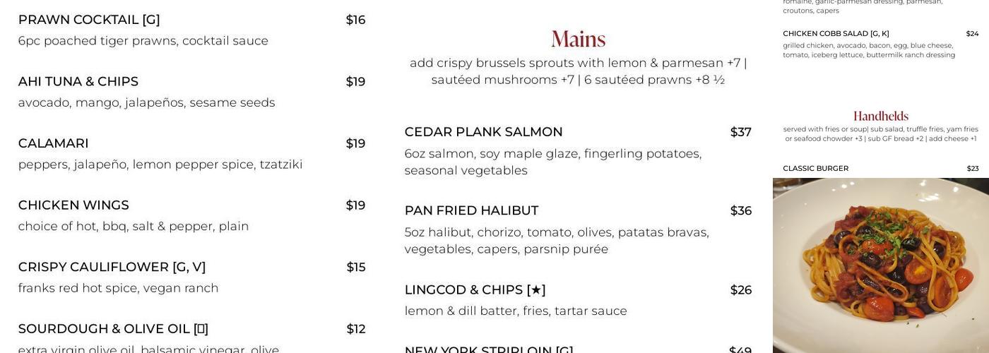 P2B Restaurant + Bar Menu