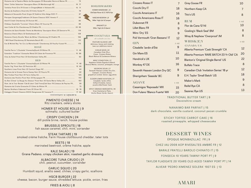 Homer St. Cafe and Bar Menu