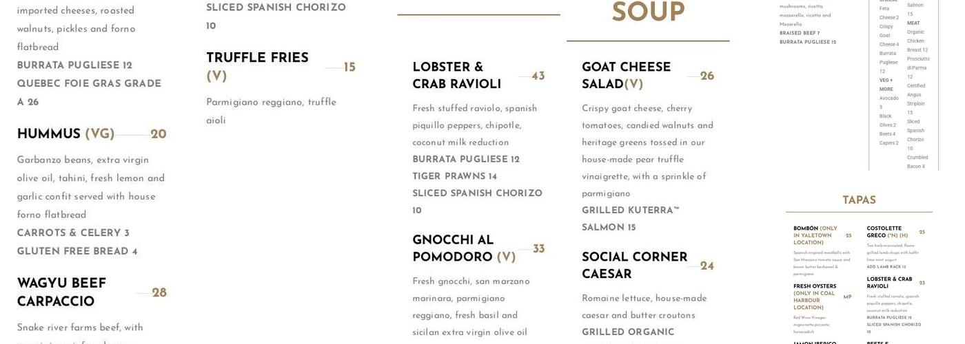 per se Social Corner Menu