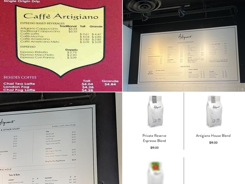 Artigiano Main St. Menu