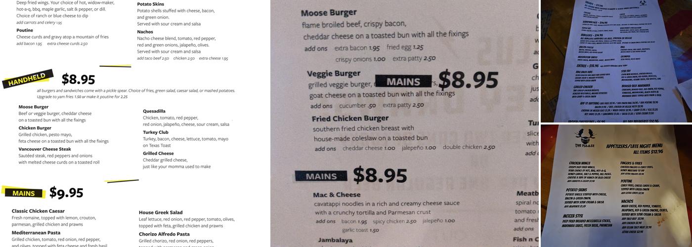 The Moose Vancouver Menu