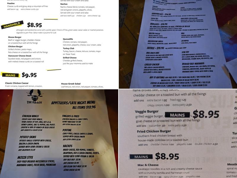 The Moose Vancouver Menu