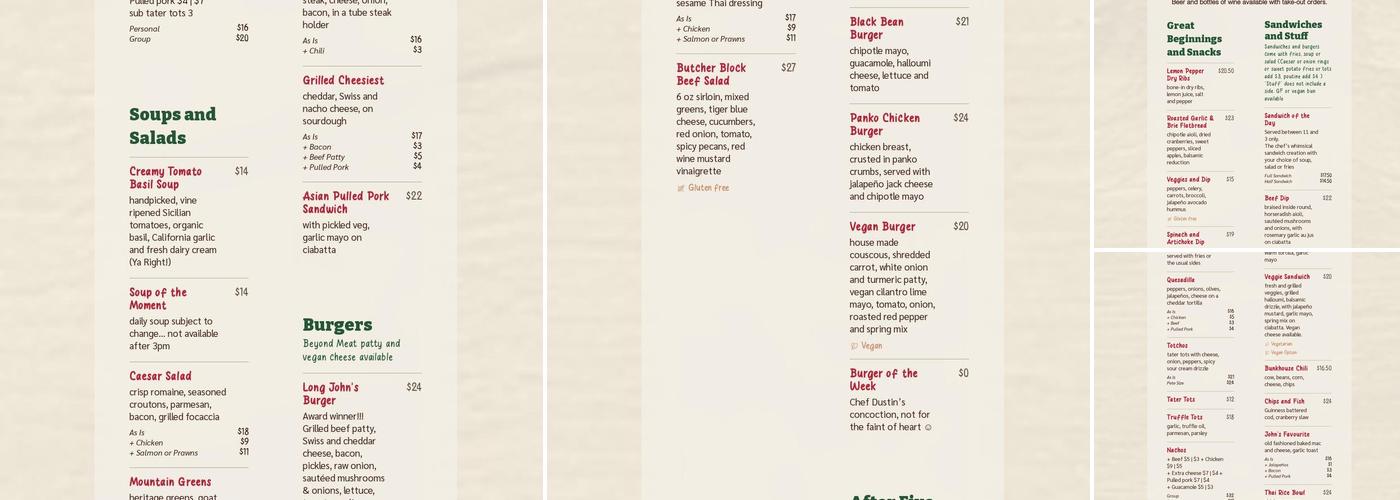 Long Johns Pub Menu
