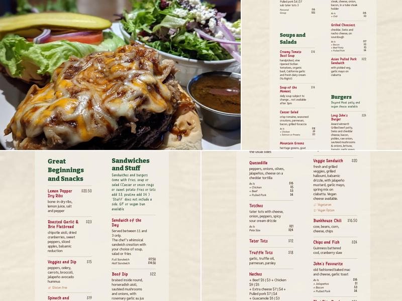 Long Johns Pub Menu
