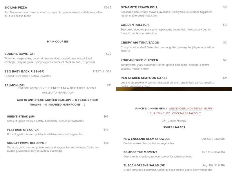 Fireside Grill Menu