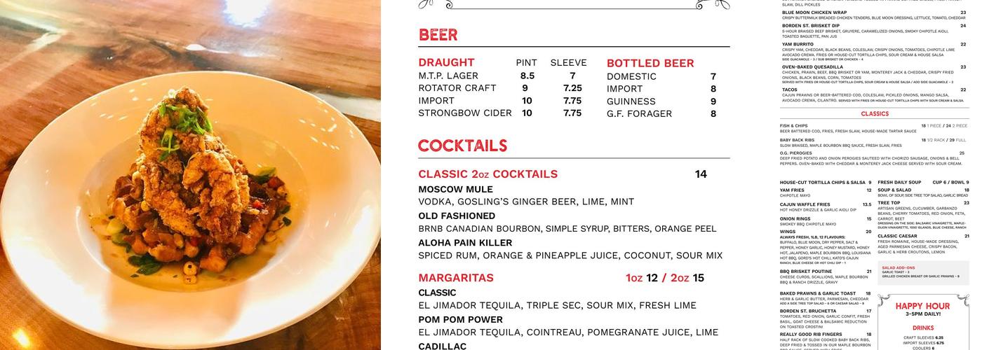 The Monkey Tree Pub Menu