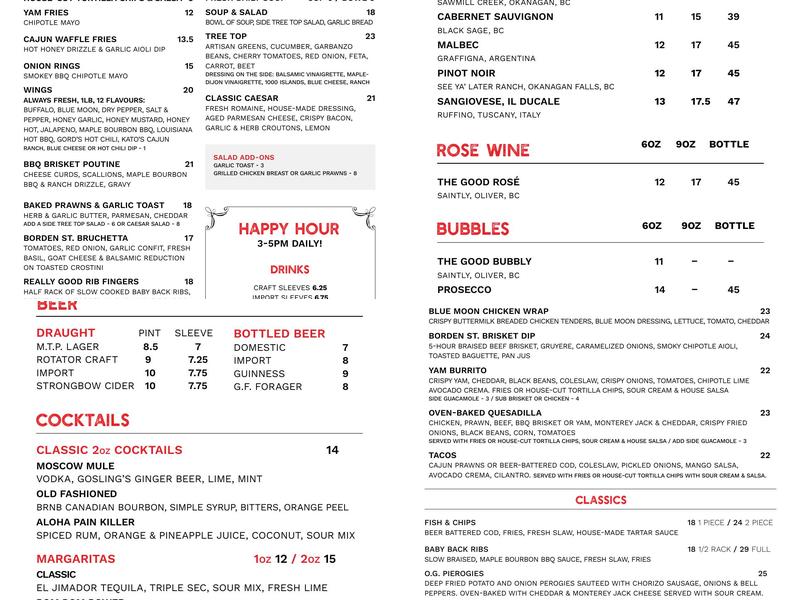 The Monkey Tree Pub Menu