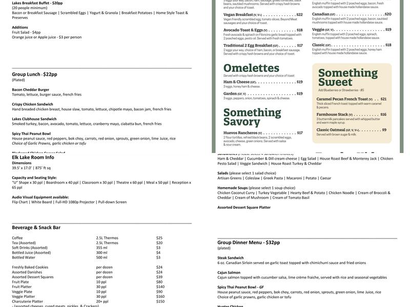 Lakes Restaurant Menu