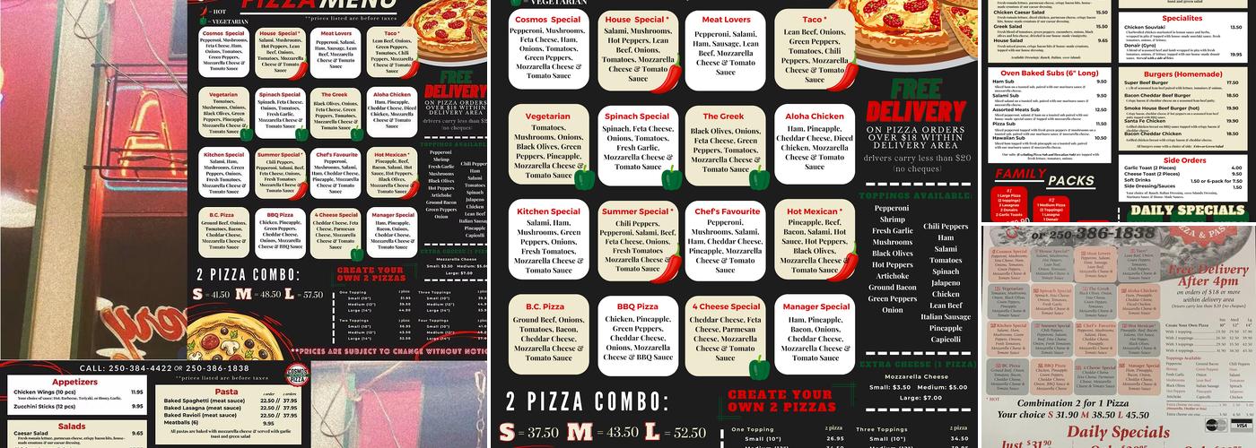 Cosmos Pizza Menu