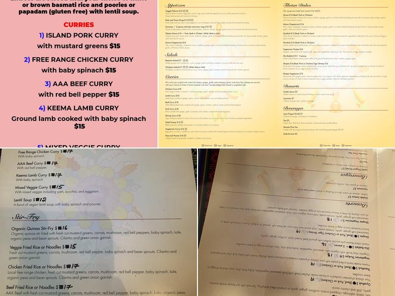 Tibetan Kitchen Cafe Menu