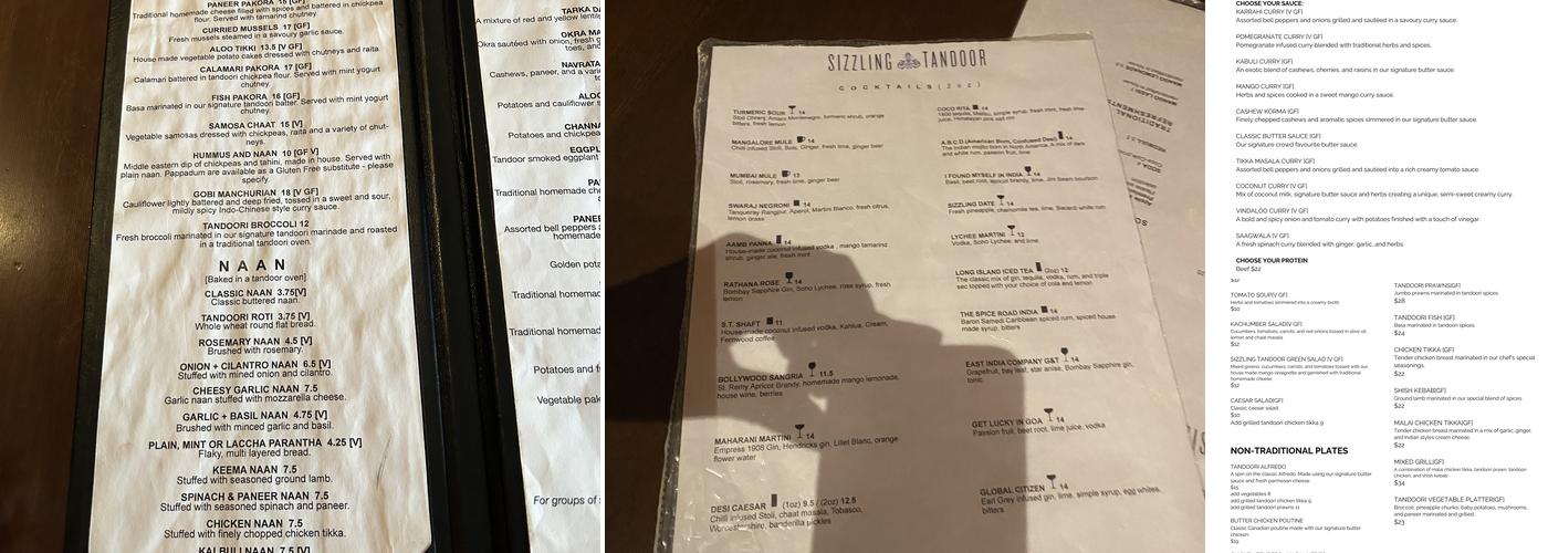 Sizzling Tandoor Downtown Menu