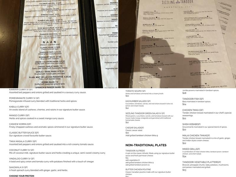 Sizzling Tandoor Downtown Menu