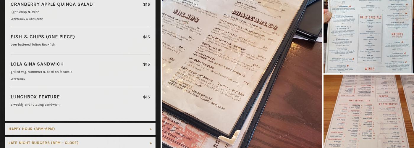 Swans Pub Menu