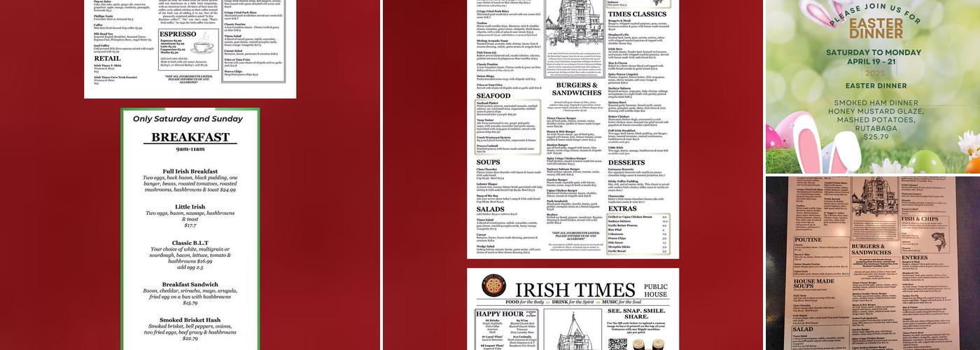 Irish Times Pub Menu