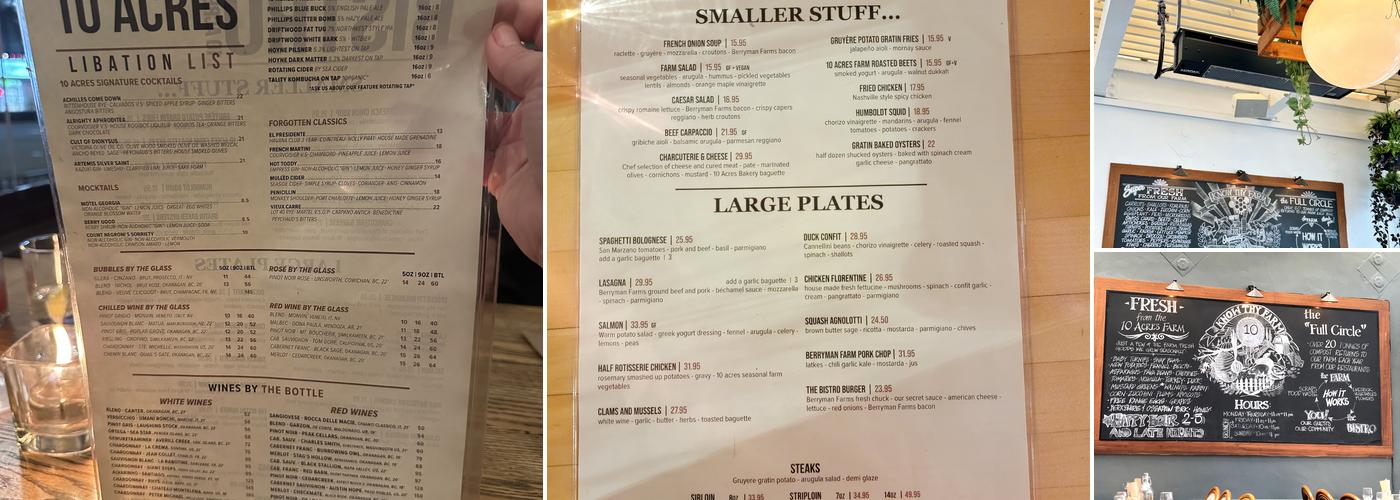 10 Acres Bistro Menu
