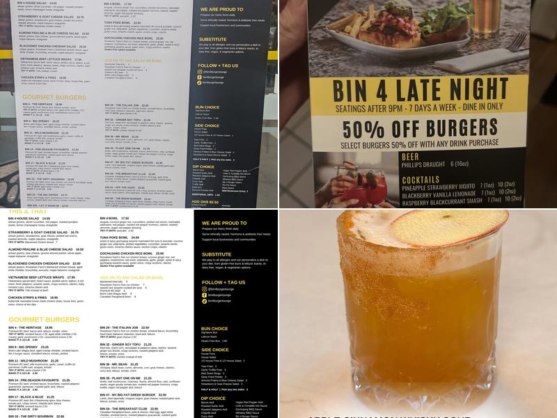 Bin 4 Burger Lounge Menu