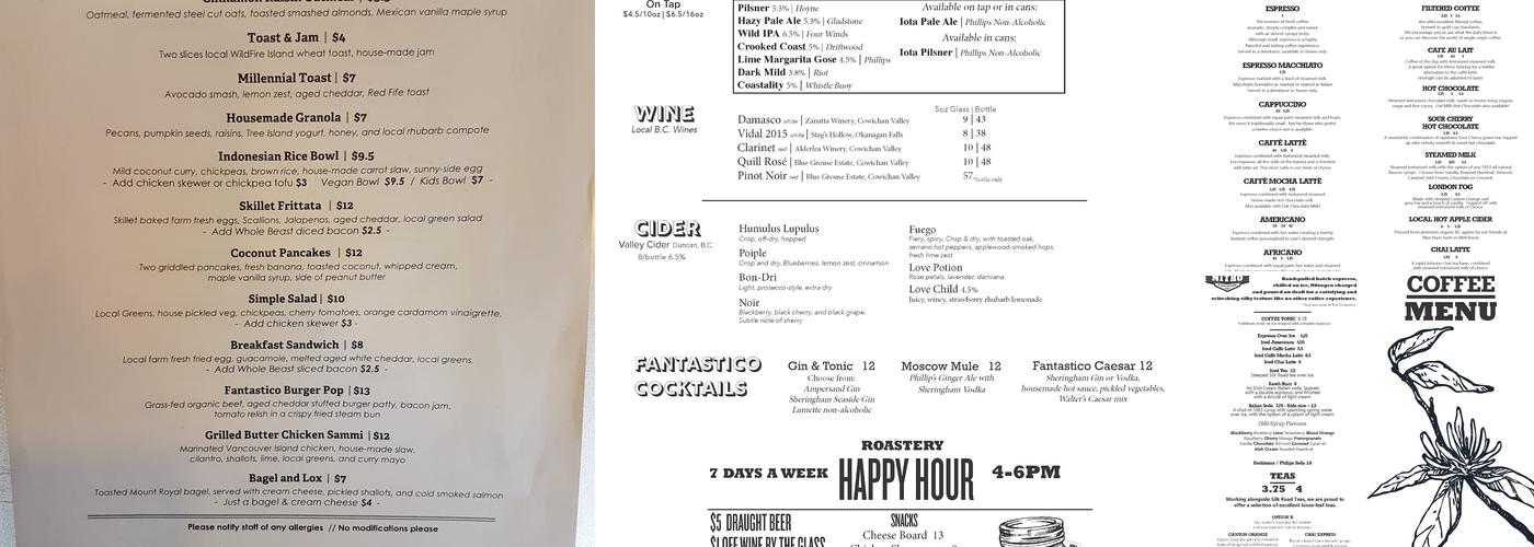 Caffe Fantastico Menu