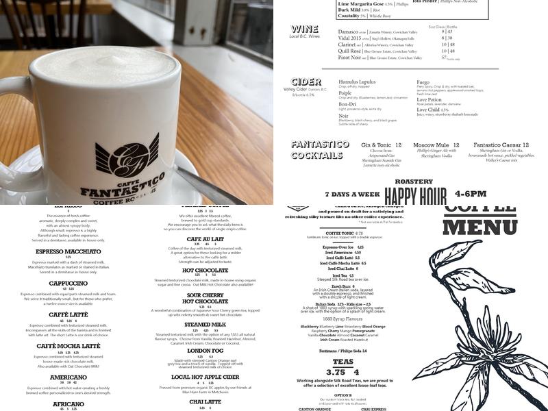 Caffe Fantastico Menu
