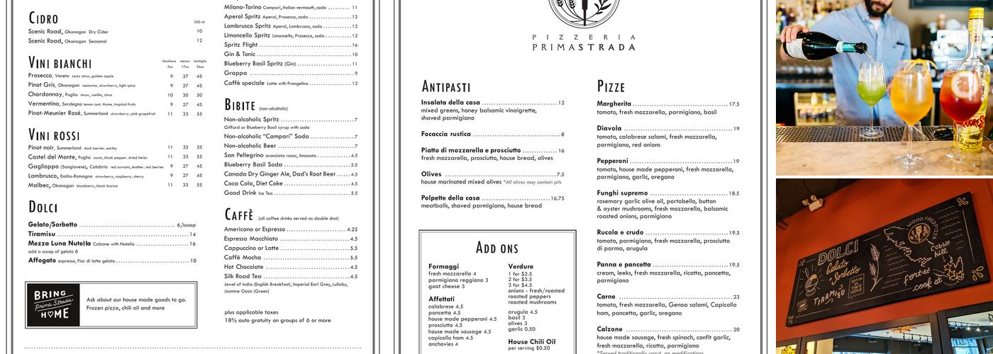 Pizzeria Prima Strada Menu