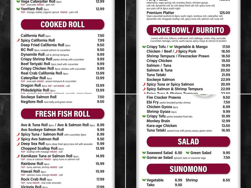 TOGO Sushi Menu