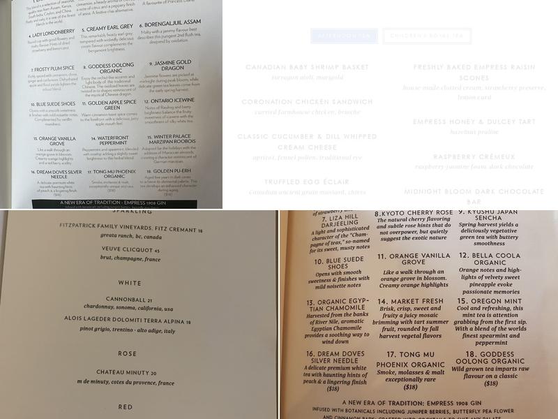 Tea at The Empress Menu