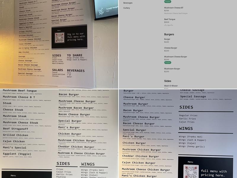 MANI ( Burgers ) Menu