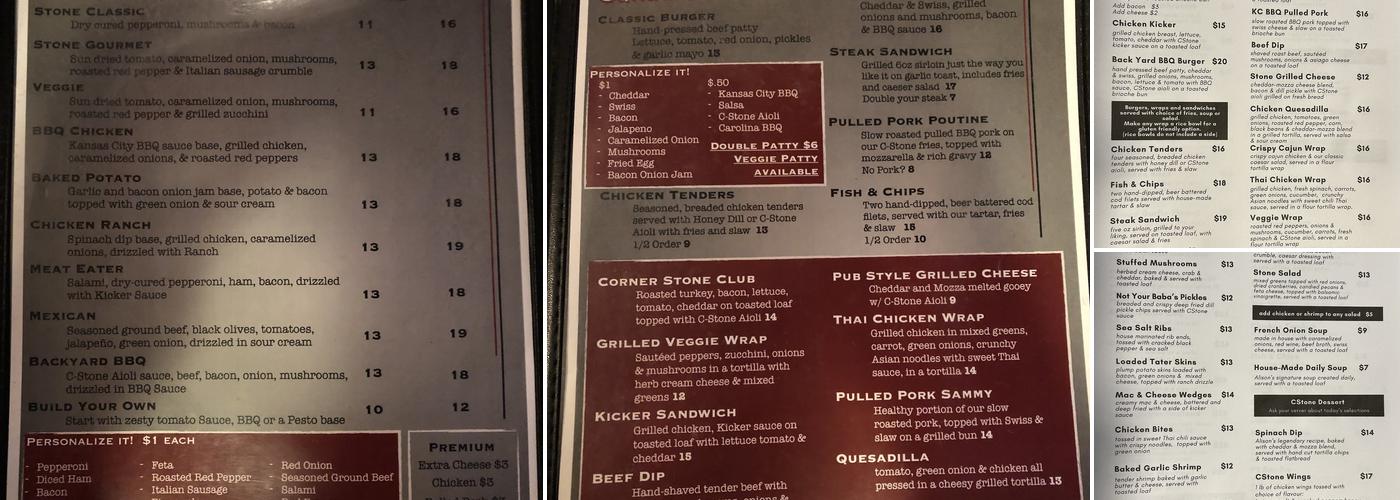 Corner Stone Grill Menu