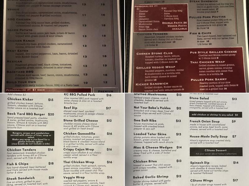 Corner Stone Grill Menu