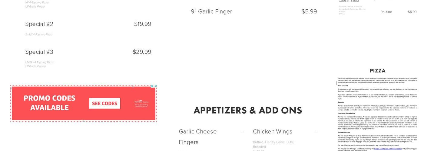Pizza Twice Menu