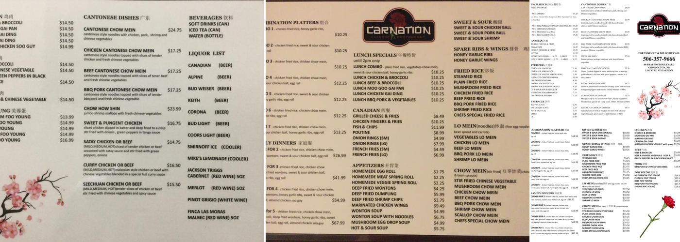 Carnation Chinese Restaurant Menu