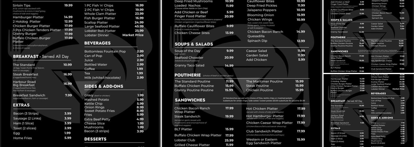 Harbour Road Pub & Eatery Menu