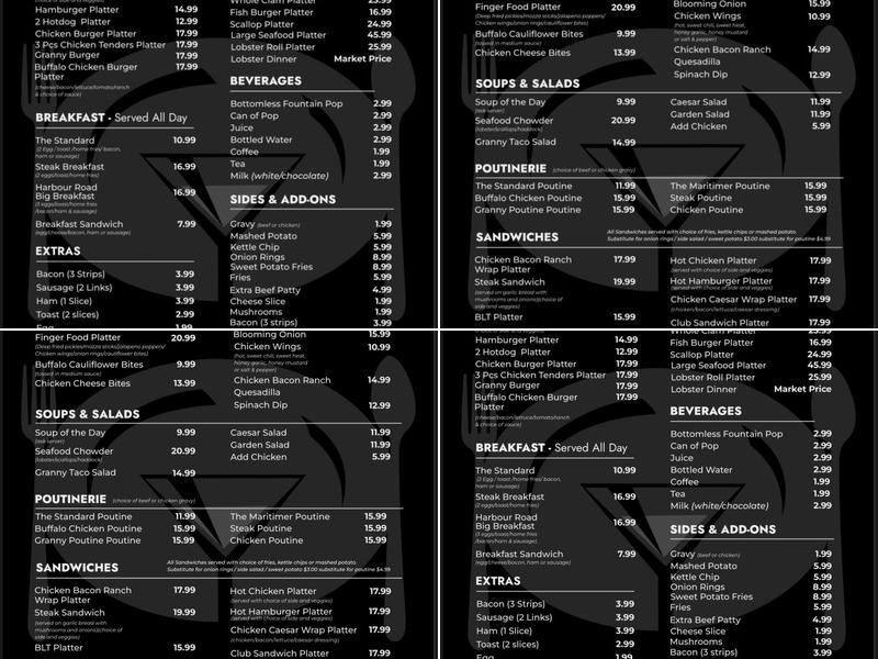 Harbour Road Pub & Eatery Menu