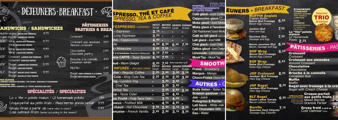 Tazza CAFFE Menu