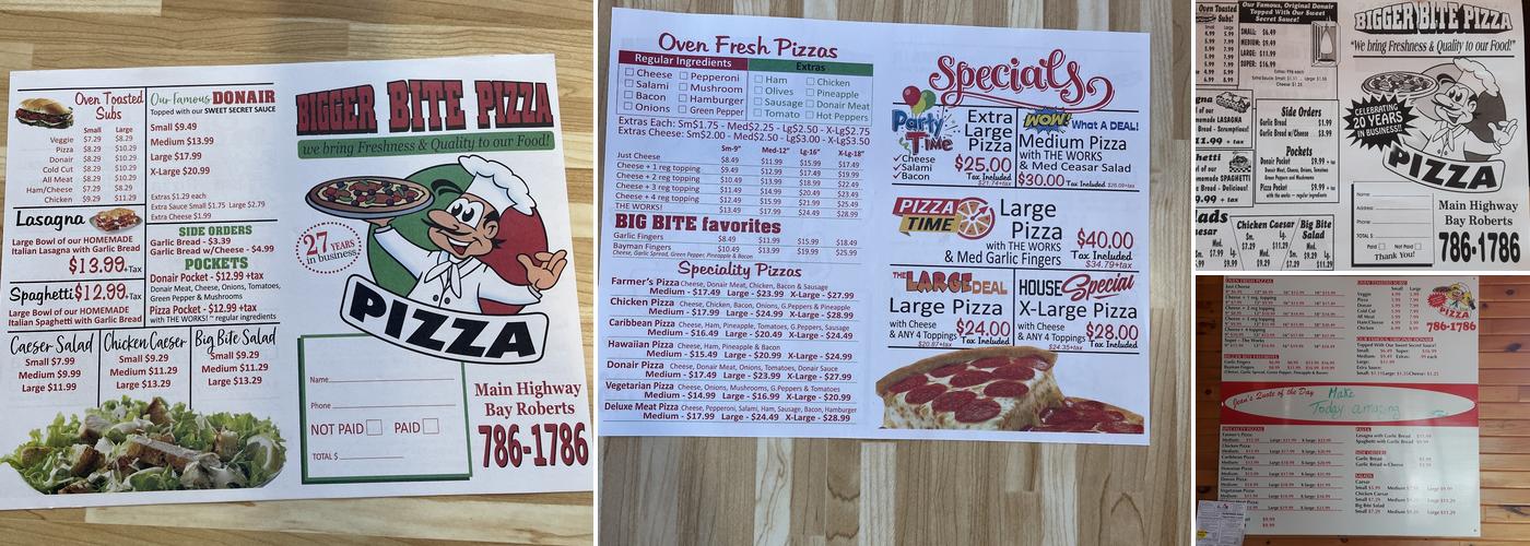 Bigger Bite Pizza Menu